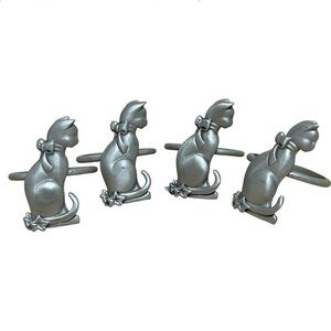 Vintage Lindsay Clair Designs Pewter Cat Napkin Rings Kitty LCD Cat Mom Set of 4